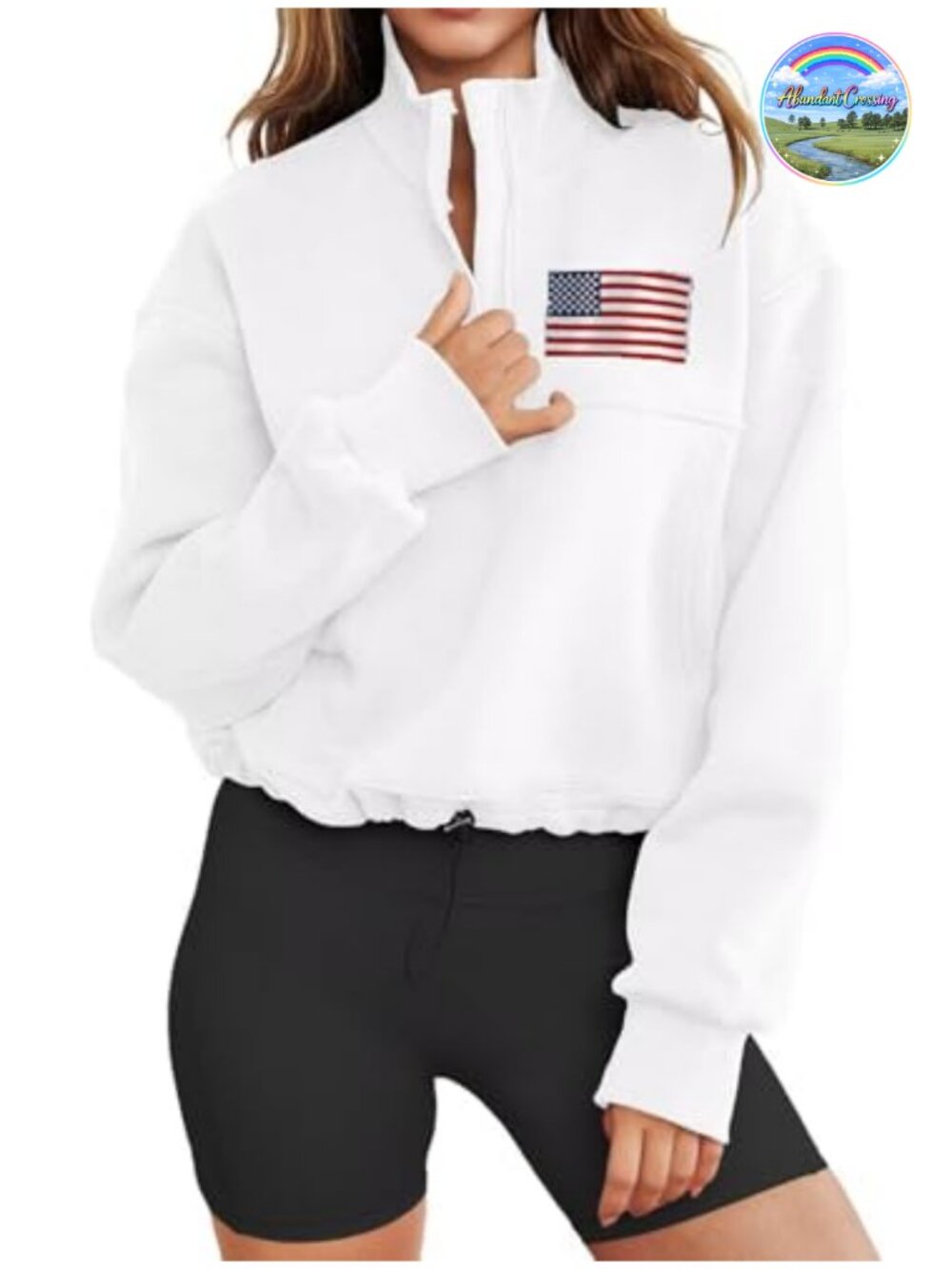 Women's American Flag Half Zip Sweatshirt Patriotic Long Sleeve